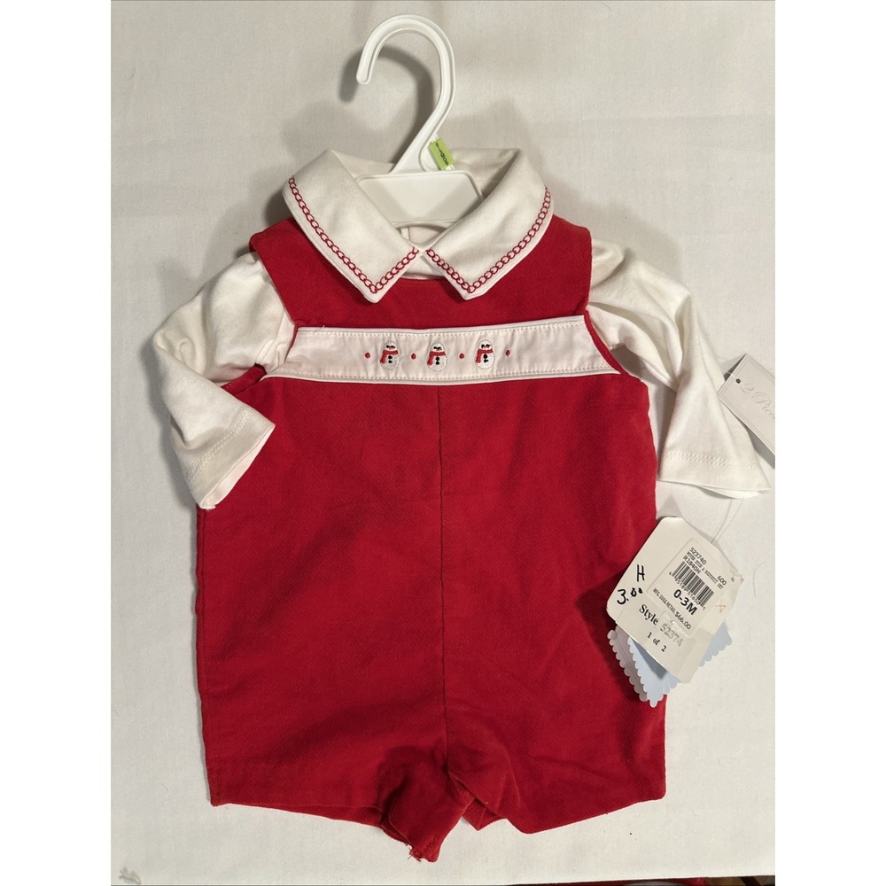 Kitestrings By Hartstrings Baby Boys 2-Pc Jon Jon Xmas Romper Red Velvet 0-3 Mos